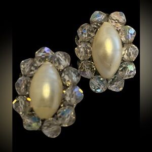 Vintage Pearl and Crystal Cluster Clip-On Earrings